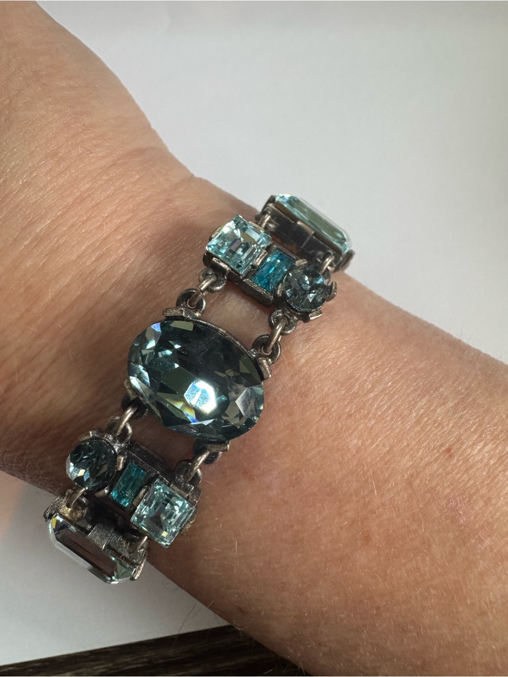 Vintage Krysia by Joe Cool Blue Swarovski Crystal Link Bracelet - UV Reactive